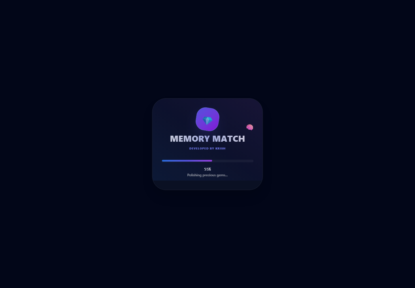 Memory Match - Browser Based Memory Arcade Game Launch Screen